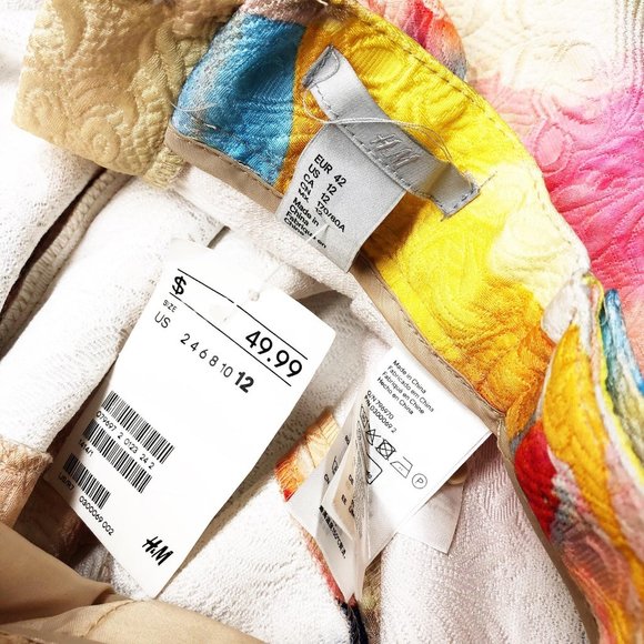 NEW H&M Watercolor Jacquard Embossed Skirt Size 12 - Picture 5 of 6